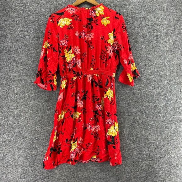 5/$45 Old Navy Dress Women M Medium Red Floral Sheath Midi V-Neck 3/4 Sleeve - Picture 2 of 10